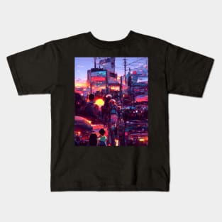 Walking By The Dreamy Anime Sunset Kids T-Shirt